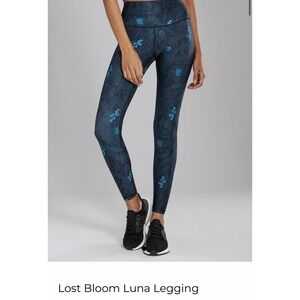 Greyson Leggings Sz L Lost Bloom Luna Blue Teal Tropical Floral High Rise Yoga